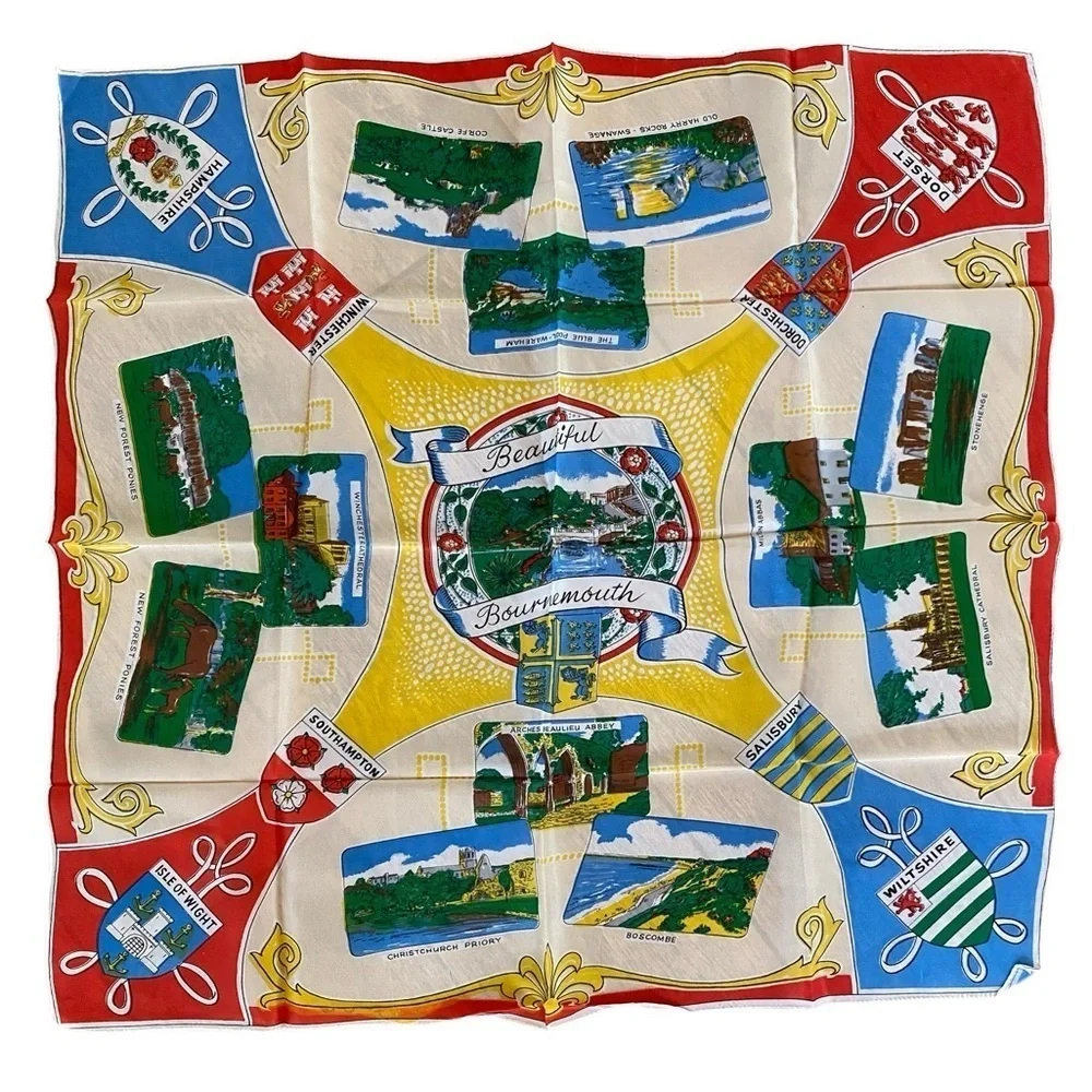 Vintage Beautiful Bournemouth United Kingdom Travel Souvenir Silk Scarf